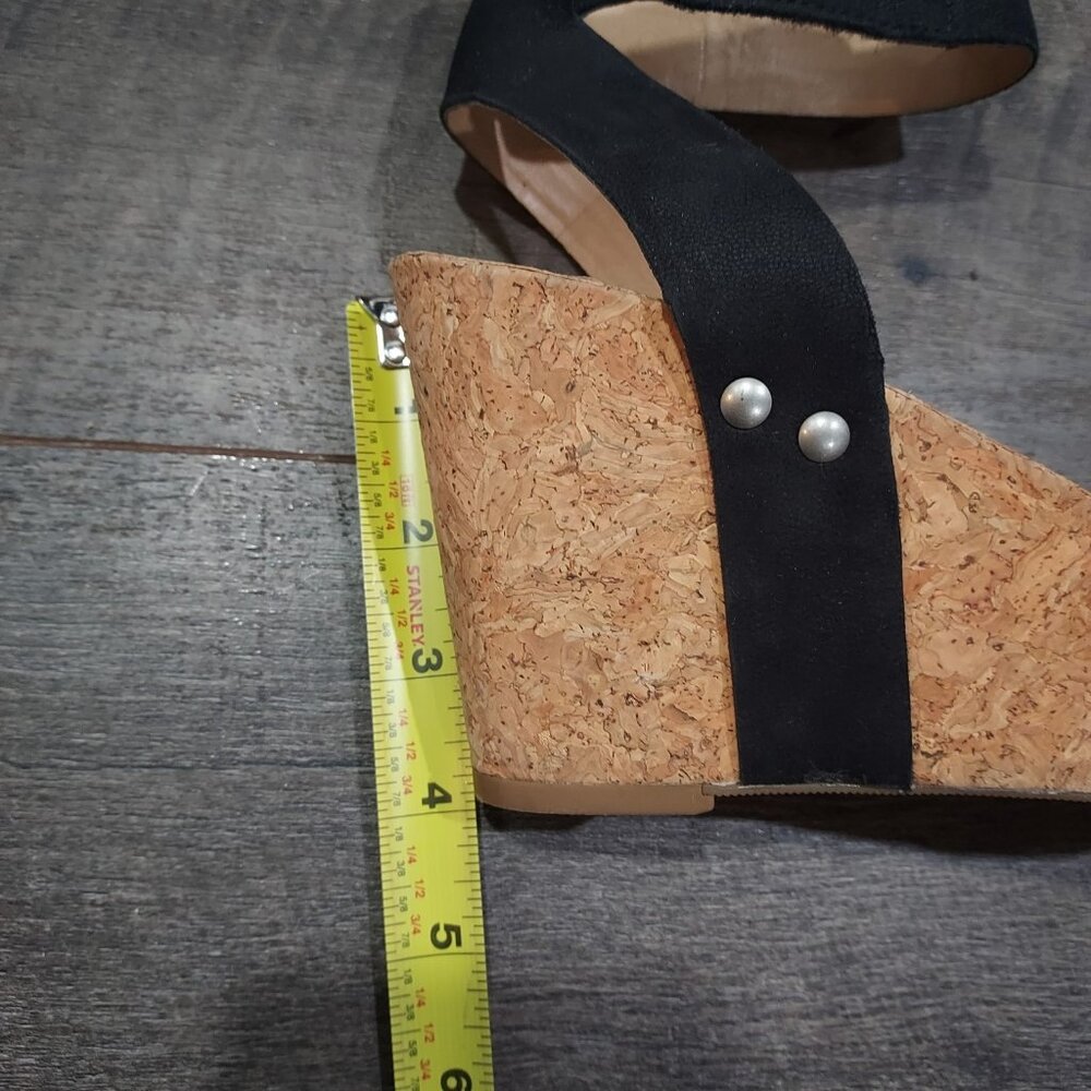 Lucky Brand Black Suede Sandal Ankle Strap Cork Wedge Heel Size7.5M USA Mcdowell - Picture 8 of 9